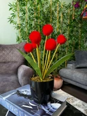 Nettenevime Yapay Çiçek Kırmızı Pompon Siyah Saksıda Dekoratif Yapay Çiçek 30*20cm thumbnail 3