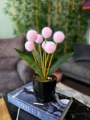 Yapay Çiçek Pembe Pompon Siyah Saksıda Dekoratif Yapay Çiçek 30*20cm - 5