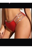 KEMSON Özel Tasarım Kırmızı Sim İşlemeli Üç Şerit sexy Tanga Külot - 1