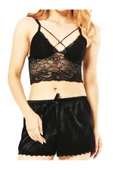 KEMSON Saten Şortlu Siyah Kadın Şortlu Bralet Takım Şık İç Gıdıklayıcı Gecelik 0018 - 1