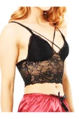 KEMSON Saten Şortlu Bordo Kadın Şortlu Bralet Takım Şık İç Gıdıklayıcı Gecelik 0018 - 3