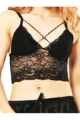 KEMSON Saten Şortlu Siyah Kadın Şortlu Bralet Takım Şık İç Gıdıklayıcı Gecelik 0018 - 3