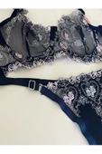 KEMSON Balenli LacivertÇiçek desenli Sırt kısmı kuşaklı Bralet Takım (Sütyen&Tanga) 0021 - 4