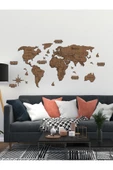 HYL 2 Boyutlu Ahşap Dünya Haritası Duvar Dekoru World Map - 2