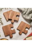 GİZEM SHOP Ahşap Desenli Puzzle Mdf Bardak Altlığı 4'lü Set 10x12 Cm - 3