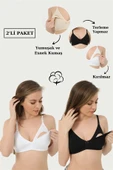 2'li Paket Beyaz - Siyah Emzirme Sütyeni Pamuklu Likralı - 1