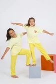 Kız Çocuk Kısa Kol Sarı Penye Pijama Takım 20432 - 4