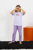 Kız Çocuk Kısa Kol Lila Penye Pijama Takım 20432 - 1
