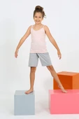 Kız Çocuk İp Askılı Şortlu Penye Pembe Pijama Takım 20430 - 1