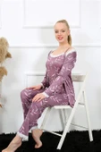 Kadın 3'lü Lila Sabahlık Pijama Takım 16103 - 8