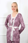 Kadın 3'lü Lila Sabahlık Pijama Takım 16103 - 11