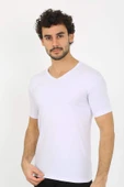 Erkek Likralı V Yaka Beyaz T-Shirt 65700 - 3