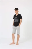 Erkek Genç Garson Boy Kısa Kol Siyah Penye Şortlu Pijama Takımı 20377 - 8
