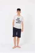 Erkek Genç Garson Boy Kısa Kol Krem Penye Şortlu Pijama Takımı 20377 - 7