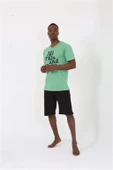 Erkek Kısa Kol Fıstık Yeşili Penye Şortlu Pijama Takımı 20372 - 11