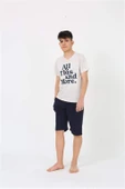 Erkek Genç Garson Boy Kısa Kol Krem Penye Şortlu Pijama Takımı 20377 - 1