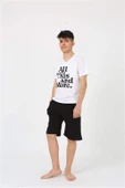Erkek Genç Garson Boy Kısa Kol Beyaz Penye Şortlu Pijama Takımı 20377 - 6