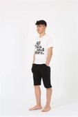 Erkek Genç Garson Boy Kısa Kol Ekru Penye Şortlu Pijama Takımı 20377 - 2