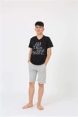 Erkek Genç Garson Boy Kısa Kol Siyah Penye Şortlu Pijama Takımı 20377 - 6