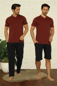 Erkek Bordo V Yaka 3'lü Pijama Takım 6822 - 6