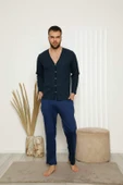 Erkek %100 Pamuk Önden Düğmeli Cepli Uzun Kollu Pijama Takımı 6768 - 6