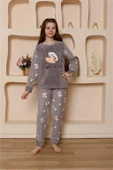 Kız Çocuk WelSoft Polar Gri Pijama Takımı 20523 - 3