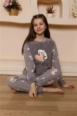Kız Çocuk WelSoft Polar Gri Pijama Takımı 20523 - 1
