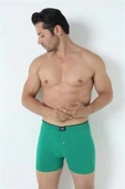 Erkek Yeşil Düğmeli Boxer 3'lü Paket %100 Pamuklu Penye - 9