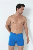Erkek Mavi Düğmeli Boxer 3'lü Paket %100 Pamuklu Penye - 9
