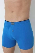 Erkek Mavi Düğmeli Boxer 3'lü Paket %100 Pamuklu Penye - 3