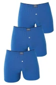 Erkek Mavi Düğmeli Boxer 3'lü Paket %100 Pamuklu Penye - 1