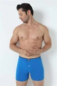 Erkek Mavi Düğmeli Boxer 3'lü Paket %100 Pamuklu Penye - 11