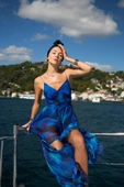 Eva Fashion Saks Empirme Bacak Dekolteli Uzun Abiye Elbise - 1