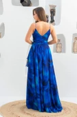 Eva Fashion Saks Empirme Bacak Dekolteli Uzun Abiye Elbise - 6