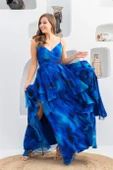 Eva Fashion Saks Empirme Bacak Dekolteli Uzun Abiye Elbise - 2