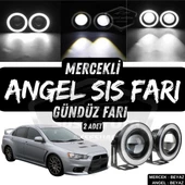 Mitsubishi Lancer 2007-2014 Uyumlu Üniversal Mercekli Angel Sis Farı Metal Su Geçirmez 76 mm Beyaz Halkalı Gündüz Farı Angel Eyes 2 Adet - 1