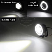 Mitsubishi Lancer 2007-2014 Uyumlu Üniversal Mercekli Angel Sis Farı Metal Su Geçirmez 76 mm Beyaz Halkalı Gündüz Farı Angel Eyes 2 Adet - 6