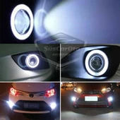 Mitsubishi Lancer 2007-2014 Uyumlu Üniversal Mercekli Angel Sis Farı Metal Su Geçirmez 76 mm Beyaz Halkalı Gündüz Farı Angel Eyes 2 Adet - 5