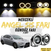 Mitsubishi Lancer 2007-2014 Uyumlu Üniversal Mercekli Angel Sis Farı Metal Su Geçirmez 76 mm Sarı Halkalı Gündüz Farı Angel Eyes 2 Adet - 1
