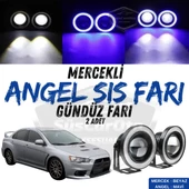 Mitsubishi Lancer 2007-2014 Uyumlu Üniversal Mercekli Angel Sis Farı Metal Su Geçirmez 76 mm Mavi Halkalı Gündüz Farı Angel Eyes 2 Adet thumbnail 1