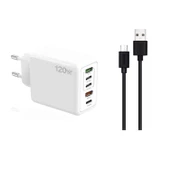 ScHitec 120W 3 Type-C + 2 UsbA Toplam 5 Çıkışlı Philips 3A 45W UsbA to Micro Kablolu Şarj Aleti Beyaz SR104 - 1