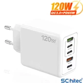 ScHitec 120W 3 Type-C + 2 UsbA Toplam 5 Çıkışlı Philips 3A 45W UsbA to Micro Kablolu Şarj Aleti Beyaz SR104 - 3