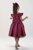 Kız Çocuk Omzu Fırfırlı Parıldayan Delica Mor Elbise thumbnail 2