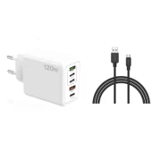 ScHitec 120W 3 Type-C + 2 UsbA Toplam 5 Çıkışlı Tecno TCD-M11 USB-A to Micro 2A Kablolu Şarj Aleti Beyaz SR104 - 1