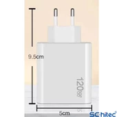 ScHitec 120W 3 Type-C + 2 UsbA Toplam 5 Çıkışlı Philips 3A 45W UsbA to Micro Kablolu 1.8m Şarj Aleti Beyaz SR104 - 6