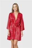 Shopidik  Kırmızı Kısa Saten Sabahlık - 1