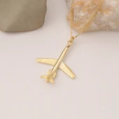 14 Ayar Mikron Altın Kaplama Uçak Tasarım Gümüş Kolye - CN00303 thumbnail 5