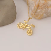 14 Ayar Mikron Altın Kaplama Bisiklet Tasarım Gümüş Kolye - CN00304 thumbnail 2
