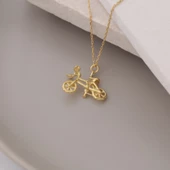 14 Ayar Mikron Altın Kaplama Bisiklet Tasarım Gümüş Kolye - CN00304 thumbnail 4