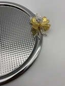 2'li Kelebekli Yuvarlak Gümüş Çay ve Kahve Sunum Tepsisi, Dekoratif Servis Tepsisi 22cm Tek kişilik - 6